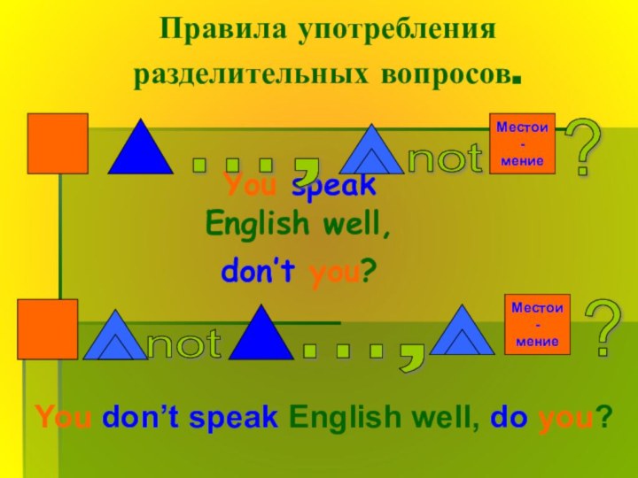 You speak English well, don’t you? You don’t