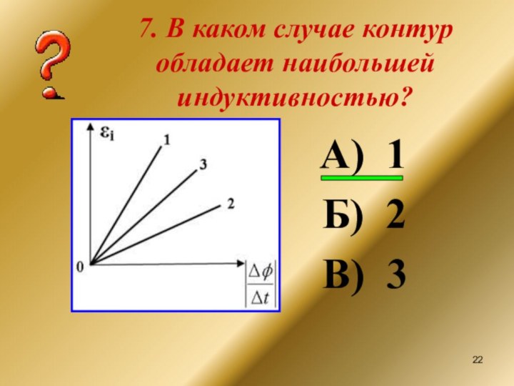 7. В каком случае контур обладает наибольшей индуктивностью?  А) 1 Б) 2 В) 3