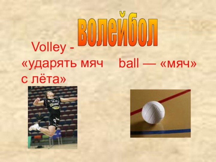 Volley -«ударять мяч с лёта» волейбол ball — «мяч»