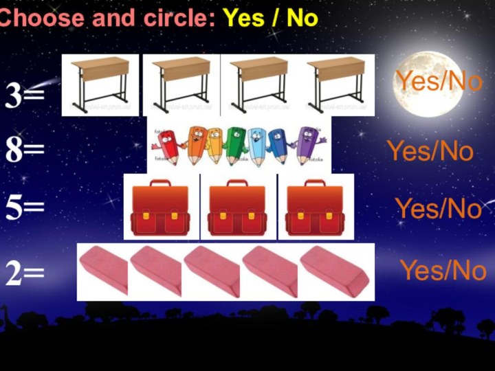 Choose and circle: Yes / No3=Yes/No  Yes/No Yes/NoYes/No8=5=2=