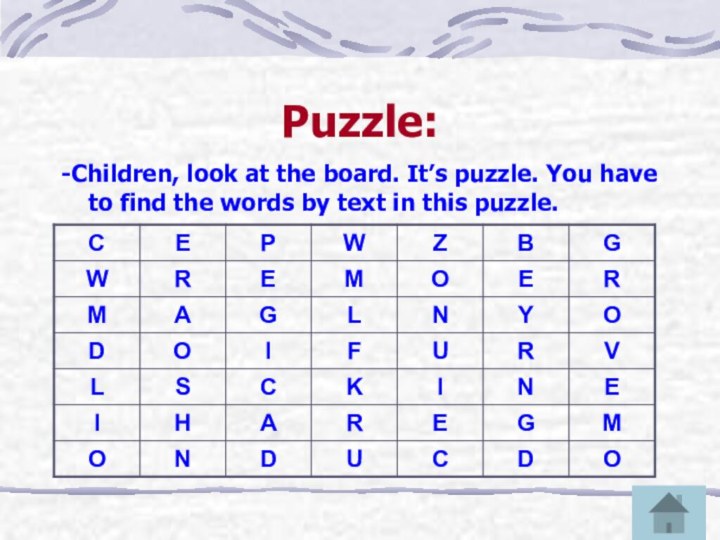 Puzzle:-Children, look at the board. It’s puzzle. You have to find the