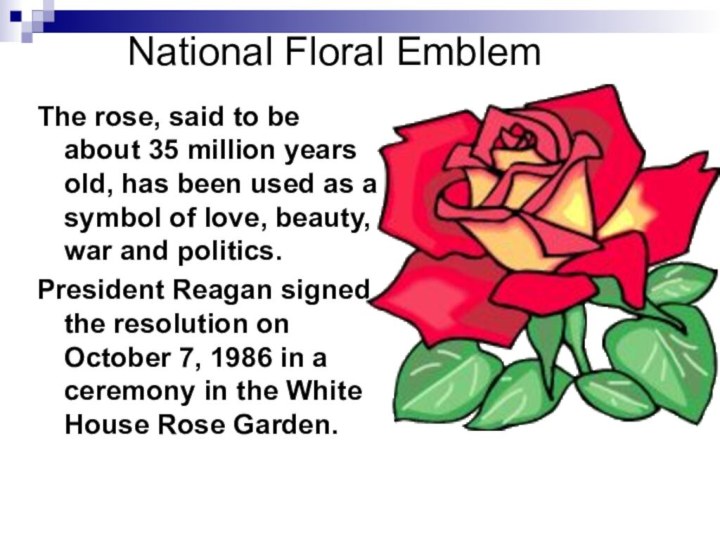 National Floral Emblem The rose, said to be about 35 million years