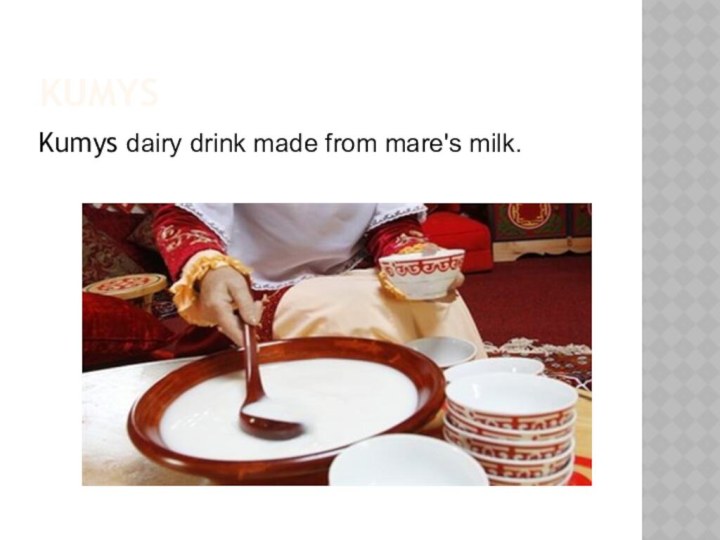 kumysKumys dairy drink made from mare's milk.