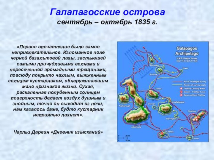 Галапагосские острова сентябрь – октябрь 1835 г.«Первое впечатление было самое непривлекательное. Изломанное