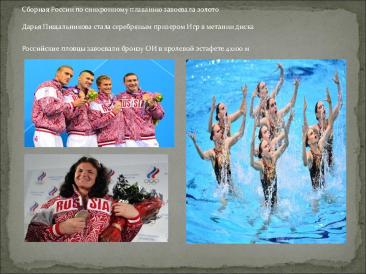 Сборная России по синхронному плаванию завоевала золото   Дарья Пищальникова стала