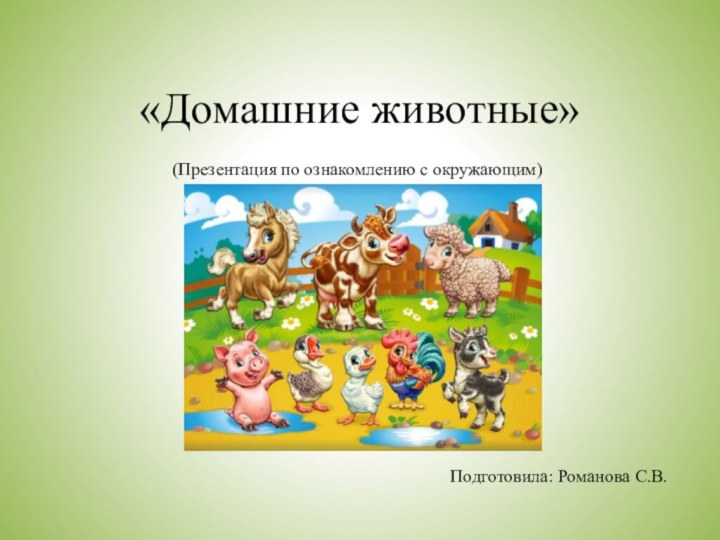 «Домашние животные»Подготовила: Романова С.В.     (Презентация по ознакомлению с окружающим)