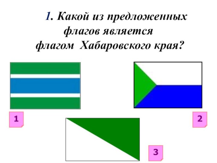 1. Какой из предложенных флагов является  флагом Хабаровского края? 321