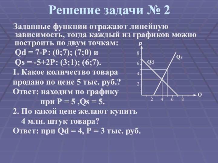 Решение задачи № 2  Заданные функции отражают линейную зависимость, тогда каждый из графиков