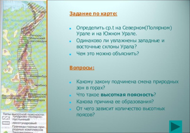 Задание по карте:Определить ср.t на Северном(Полярном) Урале и на Южном Урале.Одинаково ли