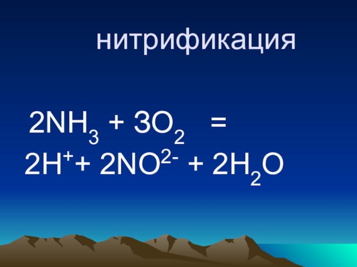 нитрификация 2NН3 + ЗО2  = 2Н++ 2NO2- + 2Н2О