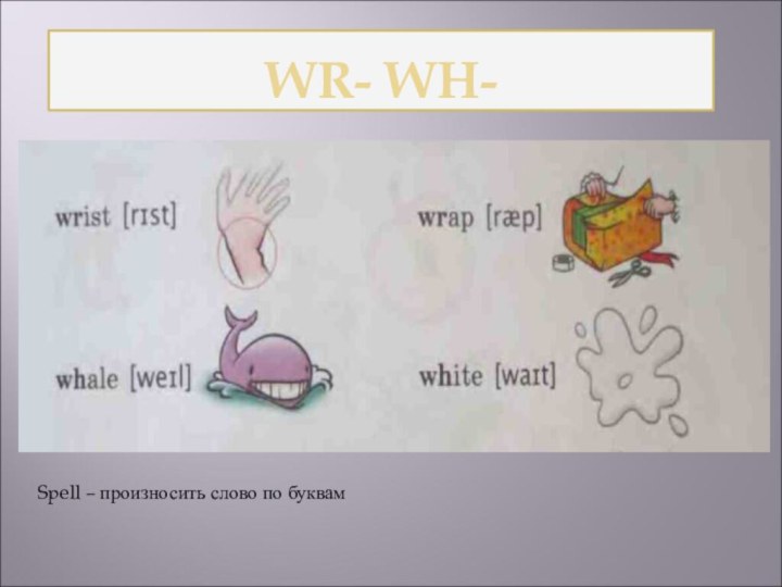 WR- WH-Spell – произносить слово по буквам