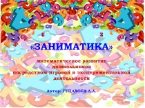 Программа по математическому развитию дошкольников посредством игровой и экспериментальной деятельности ЗАНИМАТИКА