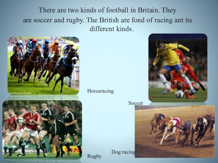 There are two kinds of football in Britain. Theyare soccer and rugby.
