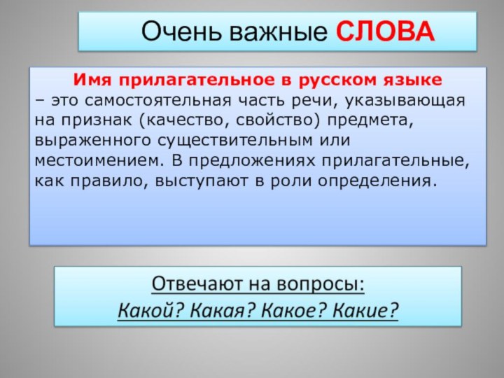 Очень важные СЛОВАИмя прилагательное в русском языке –