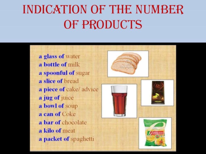 indication of the number of products