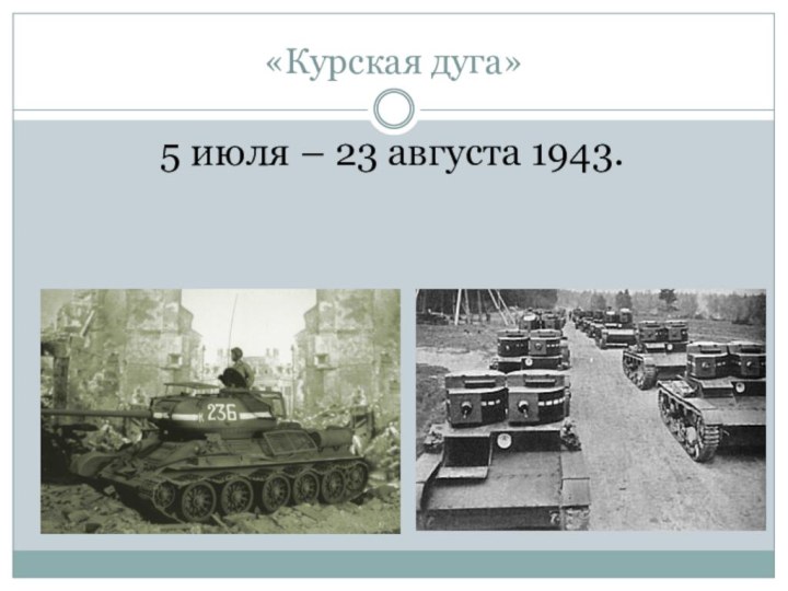 «Курская дуга»5 июля – 23 августа 1943.