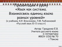 Презентация по русскому языку по теме Язык как система. Взаимосвязь единиц языка разных уровней