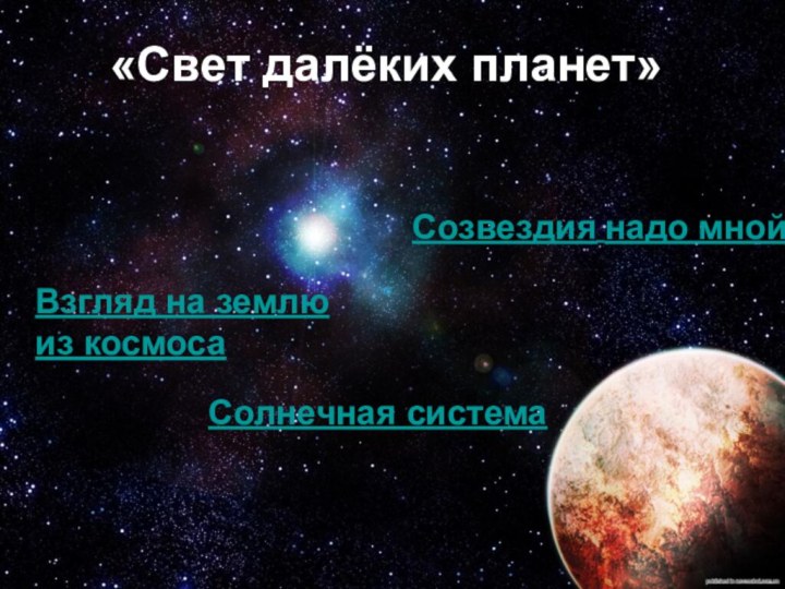 «Свет далёких планет»Взгляд на землю из космосаСолнечная системаСозвездия надо мной