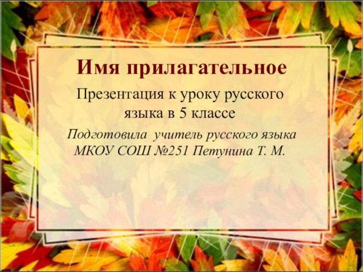 Имя прилагательноеПрезентация к уроку русского языка в 5 классе Подготовила учитель
