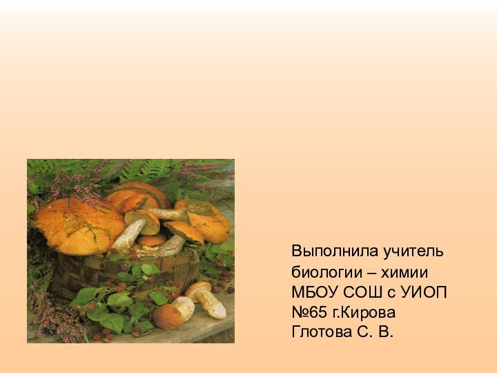 Многообразие грибов Кировской области  Выполнила учитель биологии – химии МБОУ