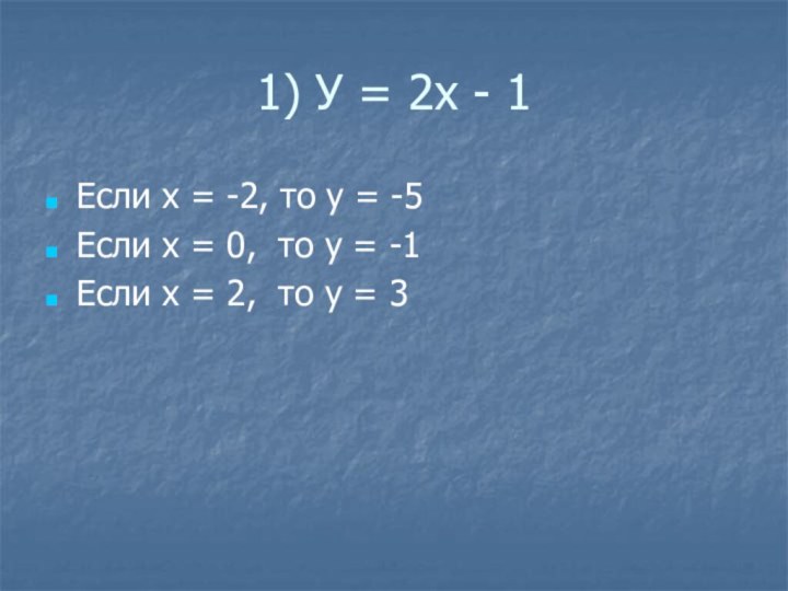 1) У = 2х - 1Если х = -2, то у