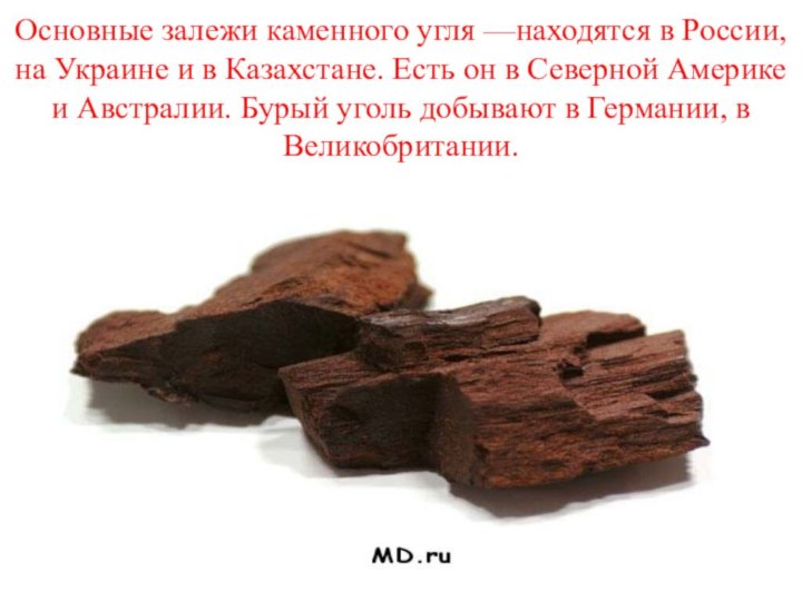 Основные залежи каменного угля —находятся в России, на Украине и в