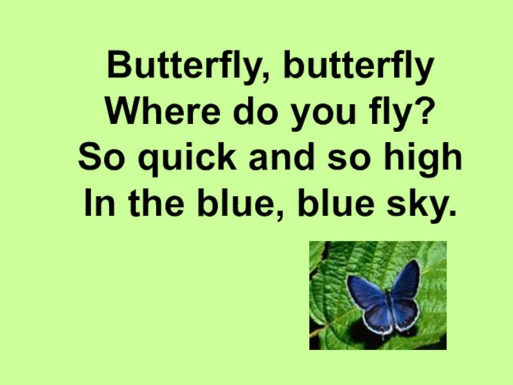Butterfly, butterflyWhere do you fly?So quick and so highIn the blue, blue sky.
