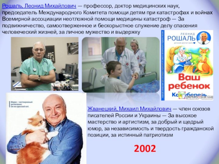 Рошаль, Леонид Михайлович — профессор, доктор медицинских наук, председатель Международного Комитета помощи