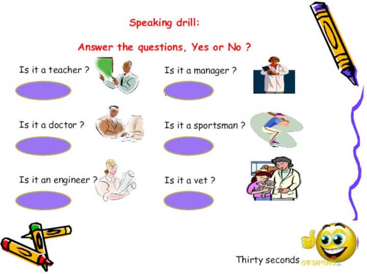Speaking drill:Answer the questions, Yes or No ?Is it a teacher