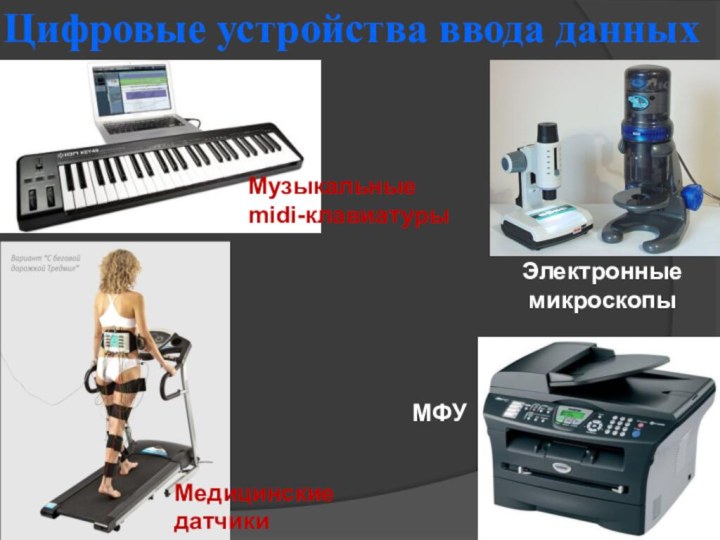 Цифровые устройства ввода данныхМФУМедицинские датчикиЭлектронные микроскопыМузыкальные midi-клавиатуры