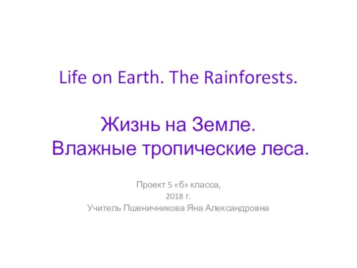 Life on Earth. The Rainforests.  Жизнь на Земле.  Влажные тропические