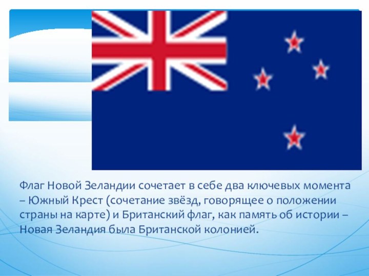 Флаг Новой Зеландии сочетает в себе два ключевых момента – Южный