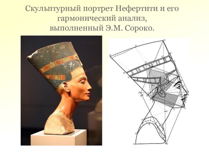 Скульптурный портрет Нефертити и его гармонический анализ,  выполненный Э.М. Сороко.