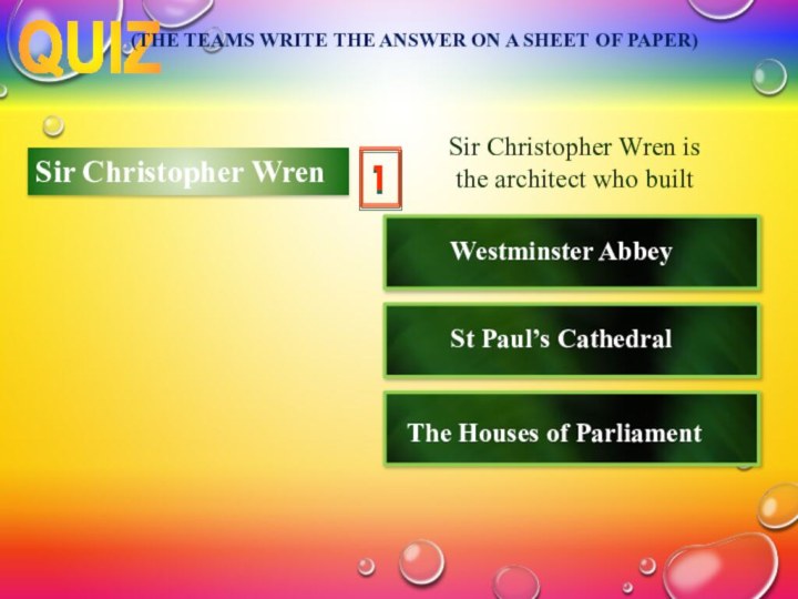 Sir Christopher Wren is the architect who builtWestminster AbbeySt Paul’s CathedralThe Houses