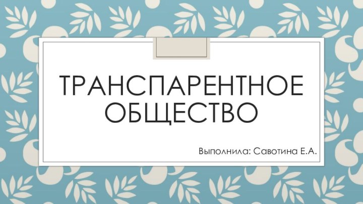 Транспарентное обществоВыполнила: Савотина Е.А.
