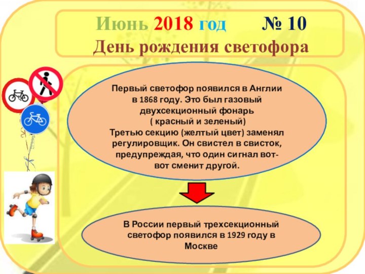 Июнь 2018 год    № 10 День рождения светофораПервый