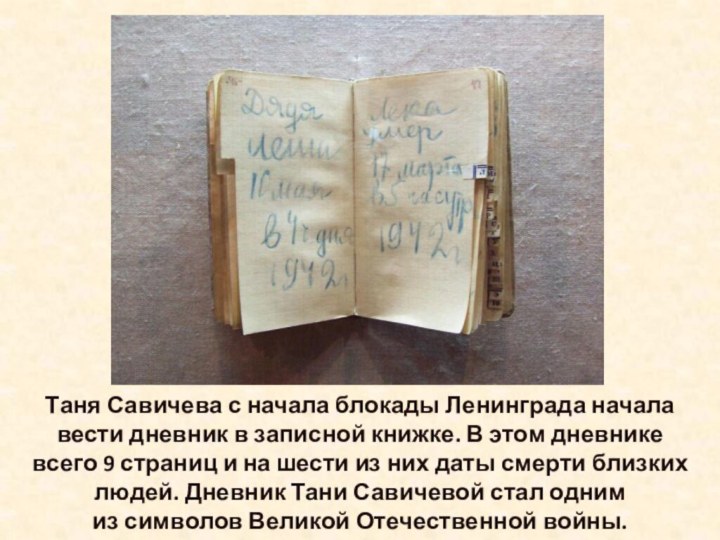 Таня Савичева с начала блокады Ленинграда начала вести дневник в записной книжке.