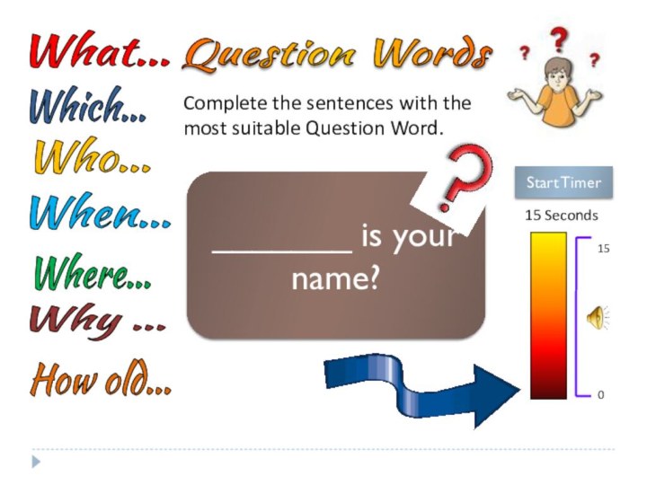 Question WordsComplete the sentences with the most suitable Question Word. _______ is