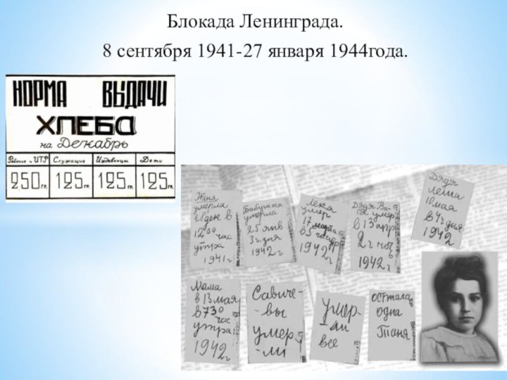 Блокада Ленинграда.8 сентября 1941-27 января 1944года.