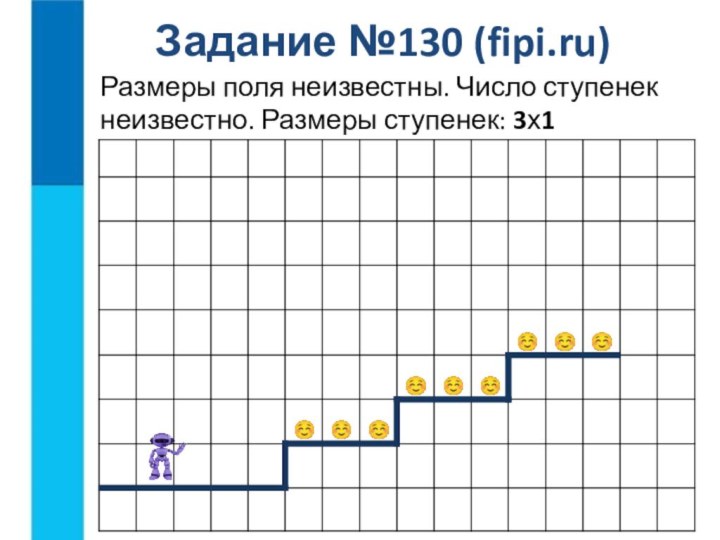 Размеры поля неизвестны. Число ступенек неизвестно. Размеры ступенек: 3х1 Задание №130 (fipi.ru)