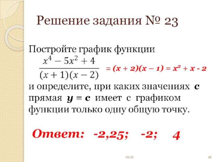 Решение задания № 23= (x + 2)(x – 1) = x2 +
