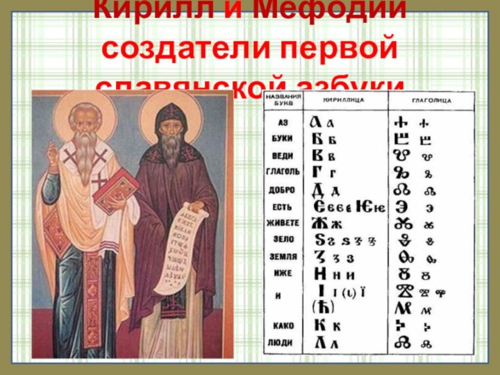 Кирилл и Мефодий создатели первой славянской азбуки