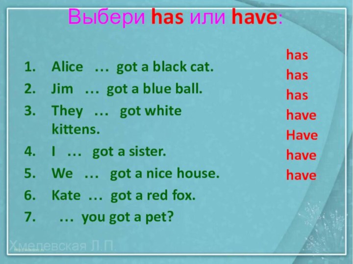 Alice  … got a black cat.Jim  … got a blue