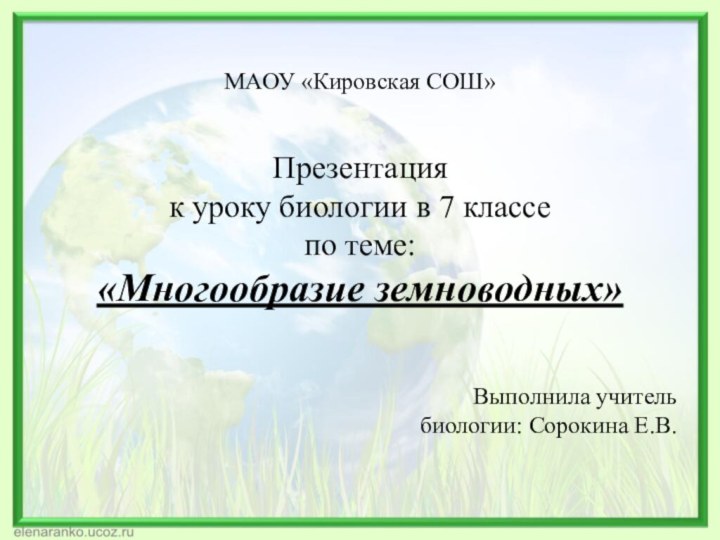 МАОУ «Кировская СОШ»  Презентация  к уроку биологии в 7 классе