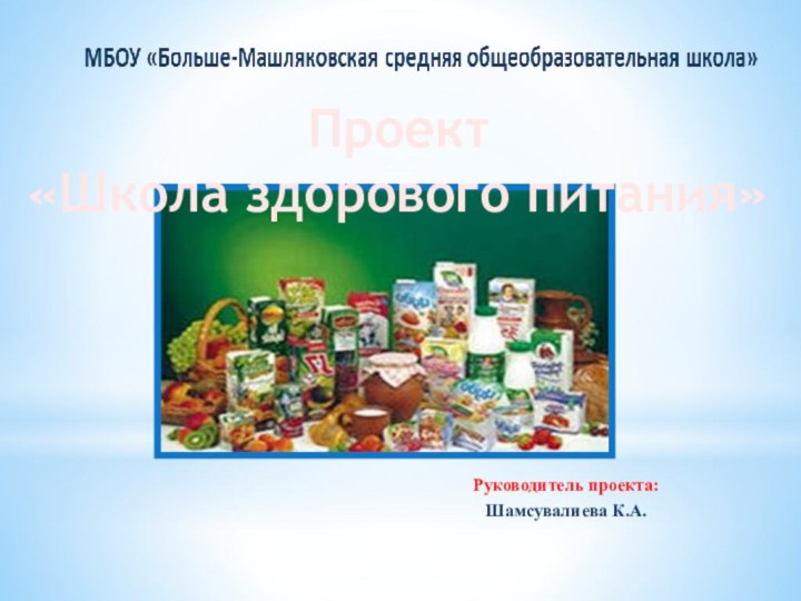 Руководитель проекта:Шамсувалиева К.А.Проект «Школа здорового питания»