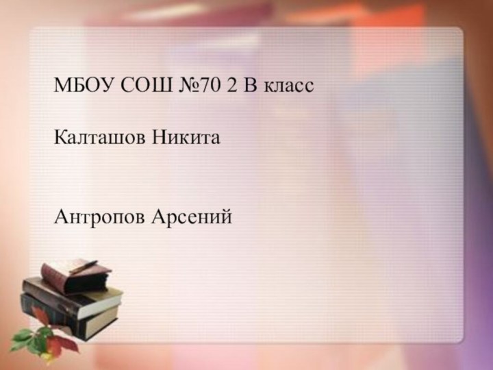 МБОУ СОШ №70 2 В классКалташов НикитаАнтропов Арсений
