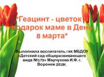 “Геацинт - цветок в подарок маме в День 8 марта” презентация к уроку по аппликации, лепке (старшая группа)