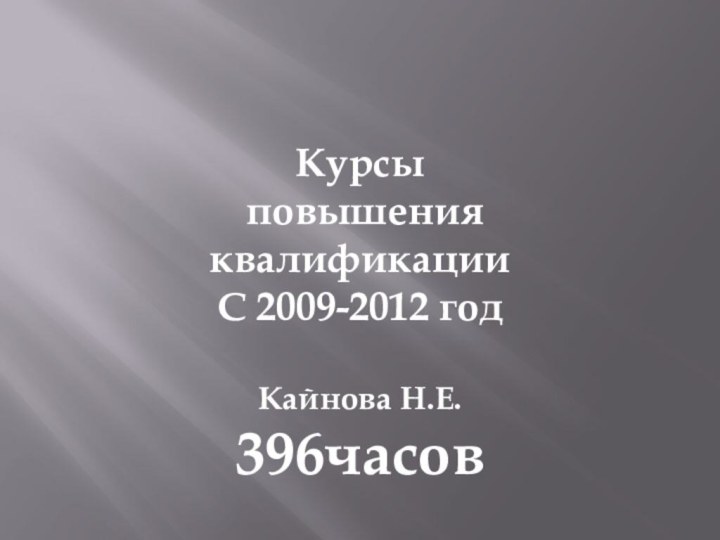 Курсы повышения квалификацииС 2009-2012 годКайнова Н.Е.396часов