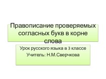Правописание проверяемых согласных букв в корне слова презентация к уроку по русскому языку (3 класс)