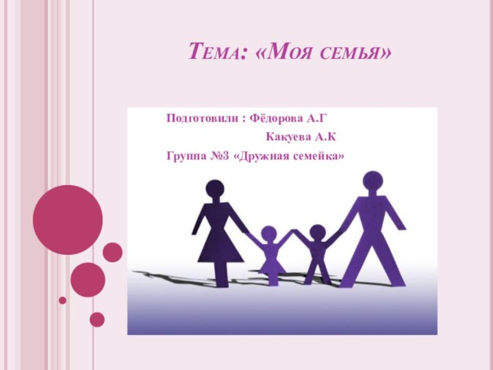Тема: «Моя семья» Подготовили : Фёдорова А.Г